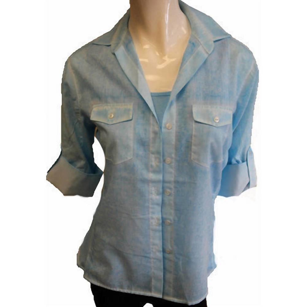 NEW ANGEL button-front oil-washed shirt in sky blue